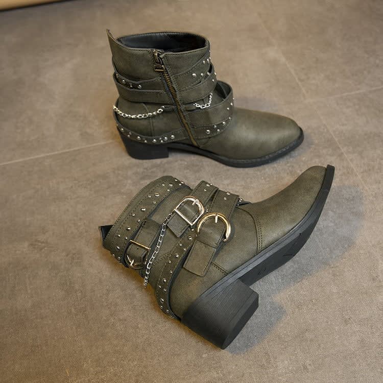 Women's Studded Buckle Ankle Boots | Eloise_2
