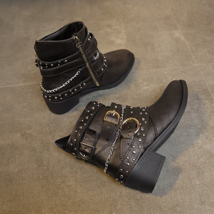 Women's Studded Buckle Ankle Boots | Eloise_3