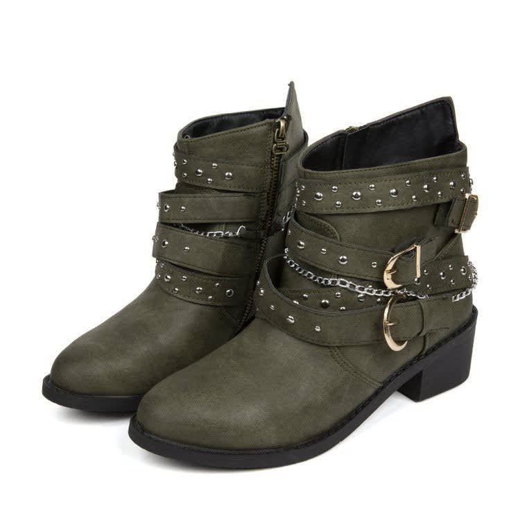 Women's Studded Buckle Ankle Boots | Eloise_7