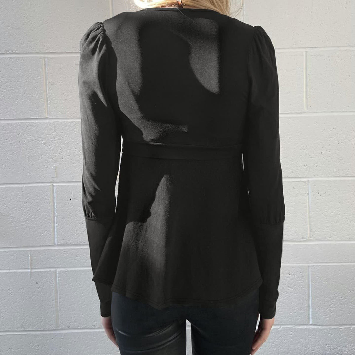 Women's Knot Front Puff Sleeve Peplum Top | Christina_4