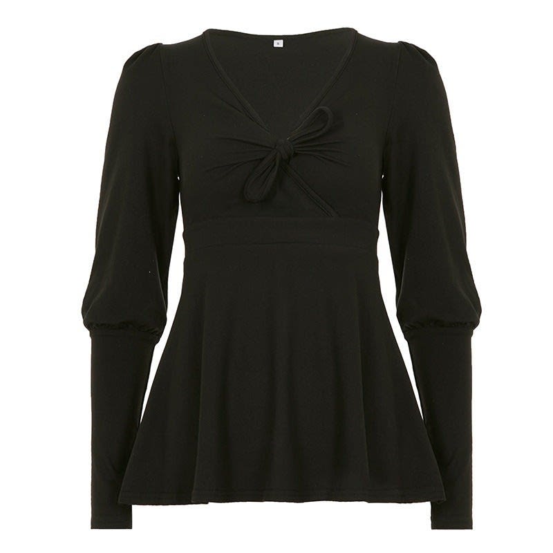 Women's Knot Front Puff Sleeve Peplum Top | Christina_6