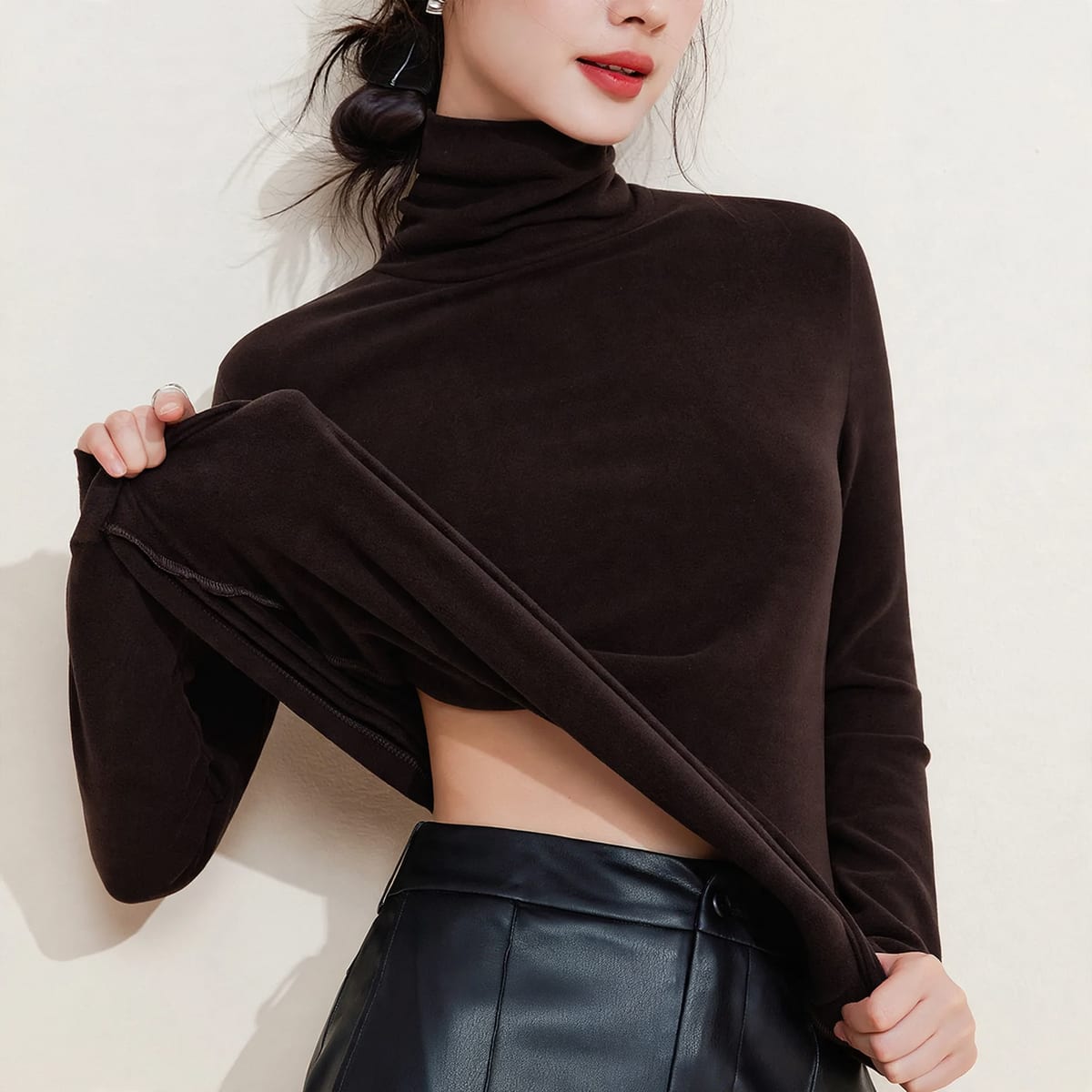 Women's Fleece Lined Turtleneck Thermal Top | Tina_10
