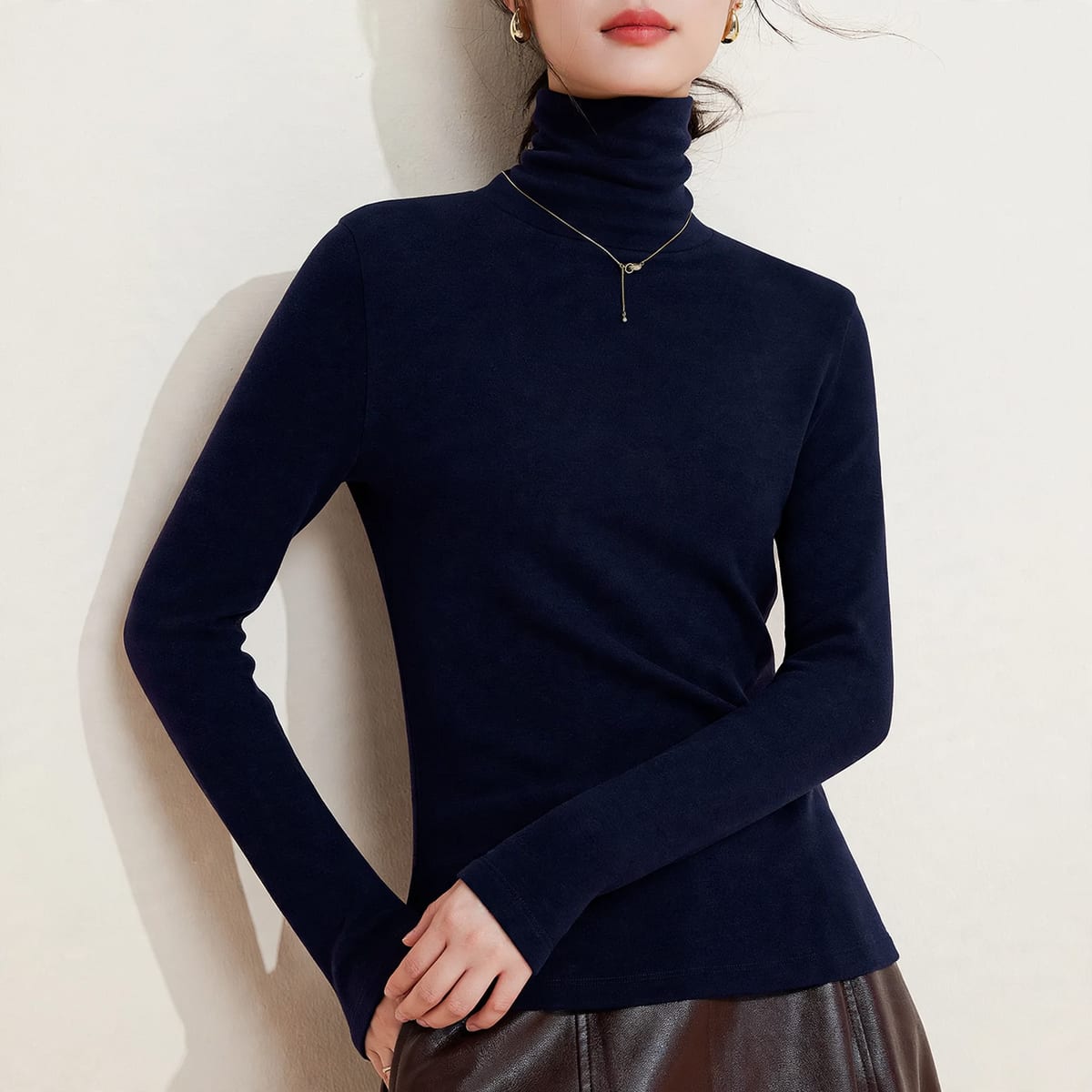 Women's Fleece Lined Turtleneck Thermal Top | Tina_12