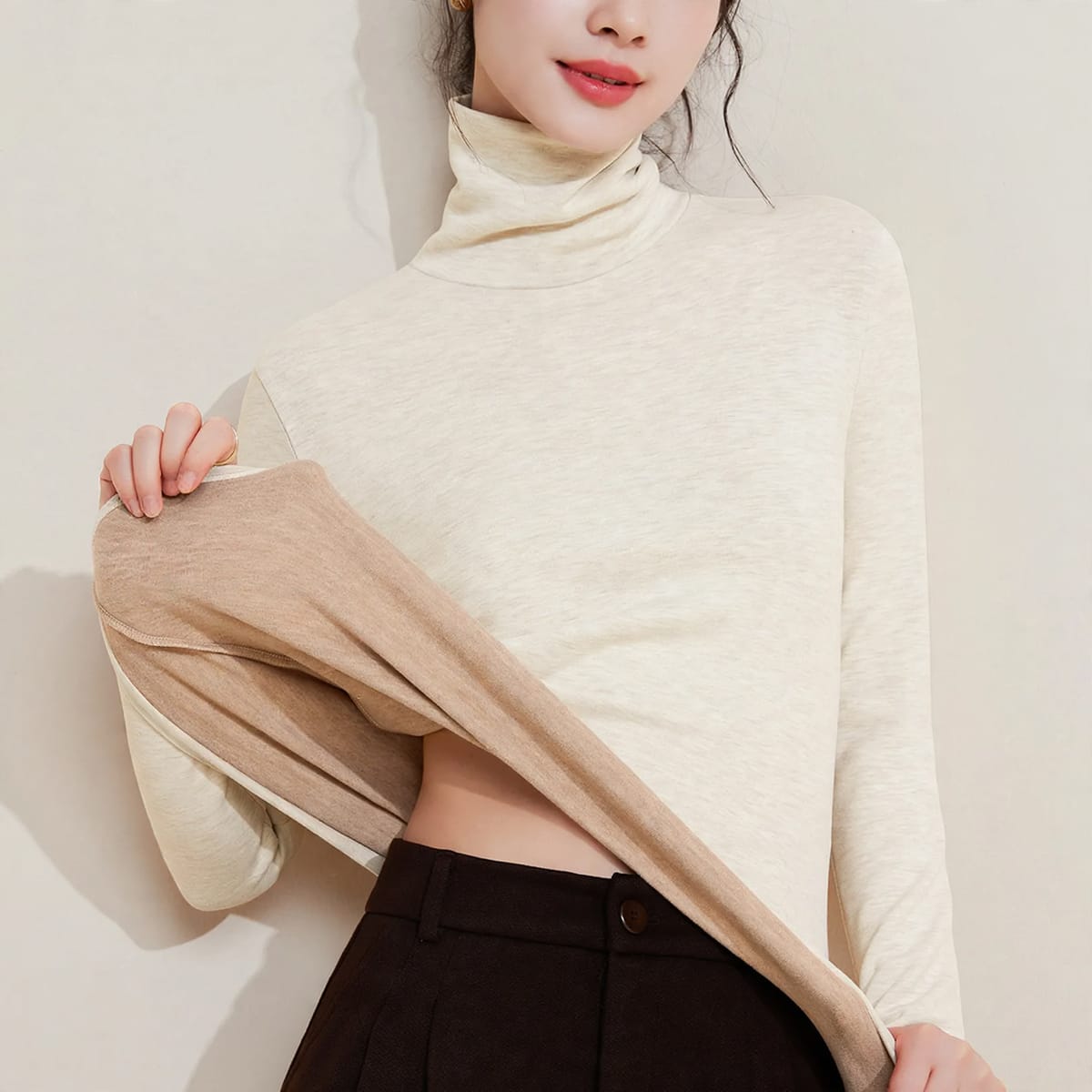 Women's Fleece Lined Turtleneck Thermal Top | Tina_4