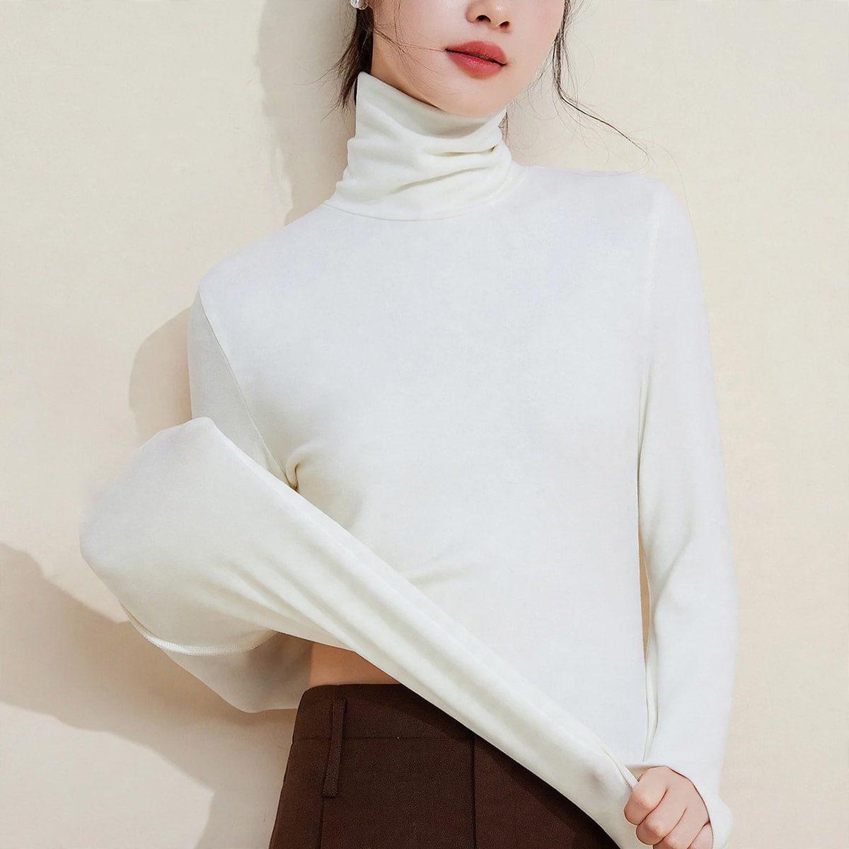 Women's Fleece Lined Turtleneck Thermal Top | Tina_5