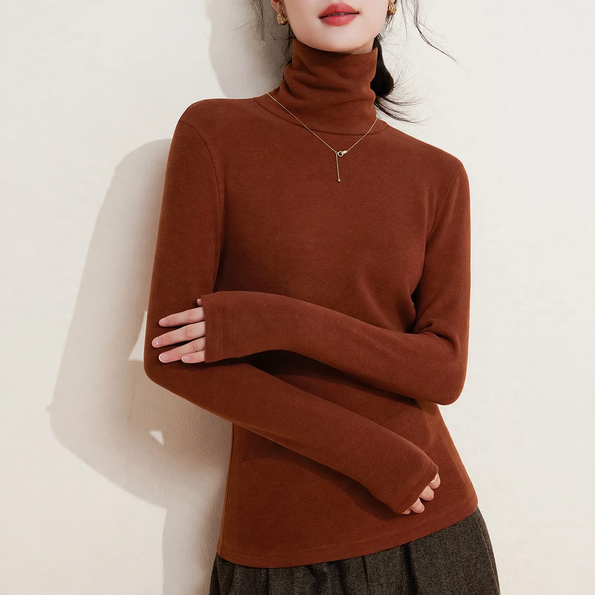 Women's Fleece Lined Turtleneck Thermal Top | Tina_7