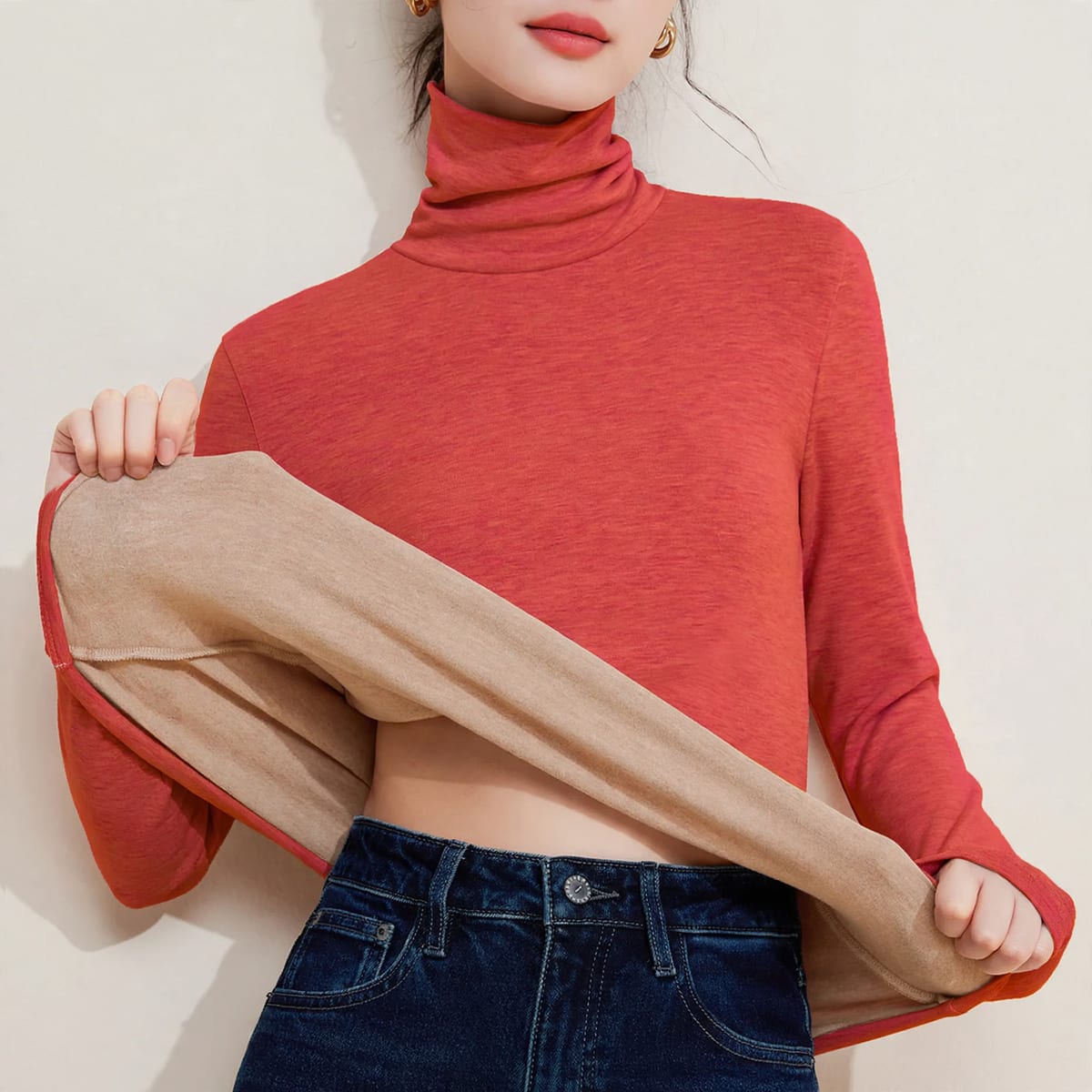 Women's Fleece Lined Turtleneck Thermal Top | Tina_9