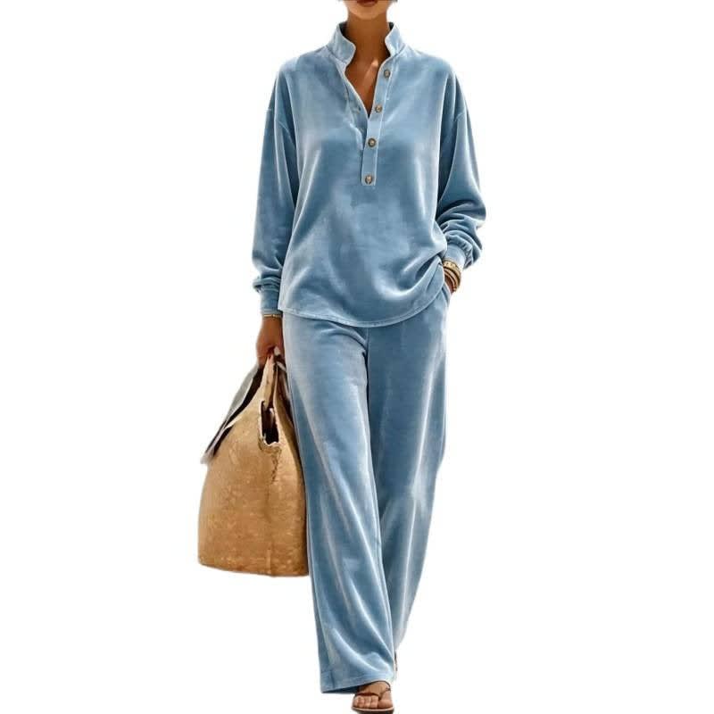 Women's Velour Lounge Set with Wide Leg Trousers | Penny_5