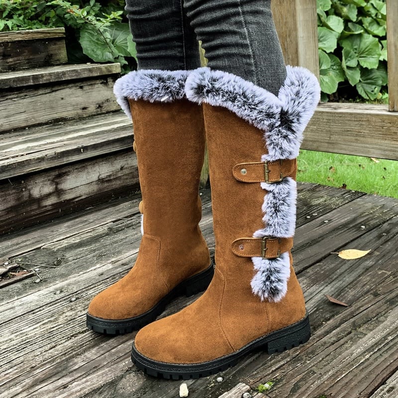 Women's Faux Fur Trim Knee High Boots | Eden_1