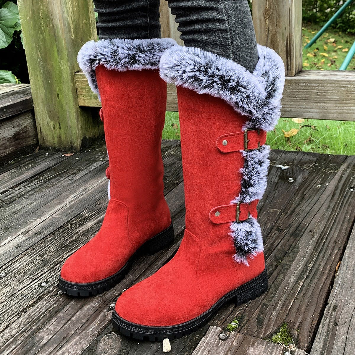 Women's Faux Fur Trim Knee High Boots | Eden_2