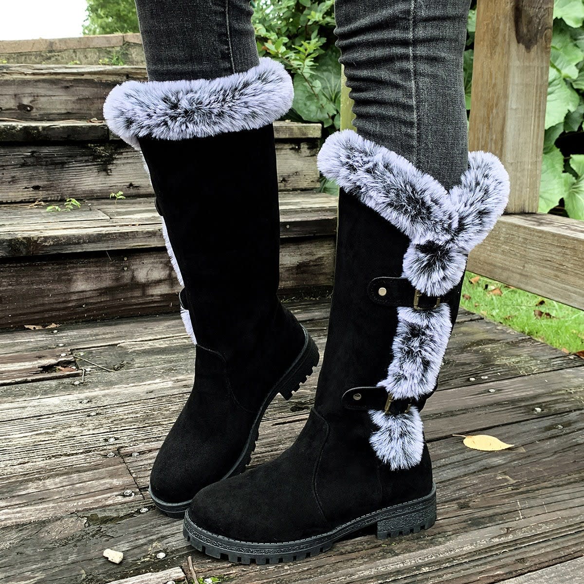 Women's Faux Fur Trim Knee High Boots | Eden_3