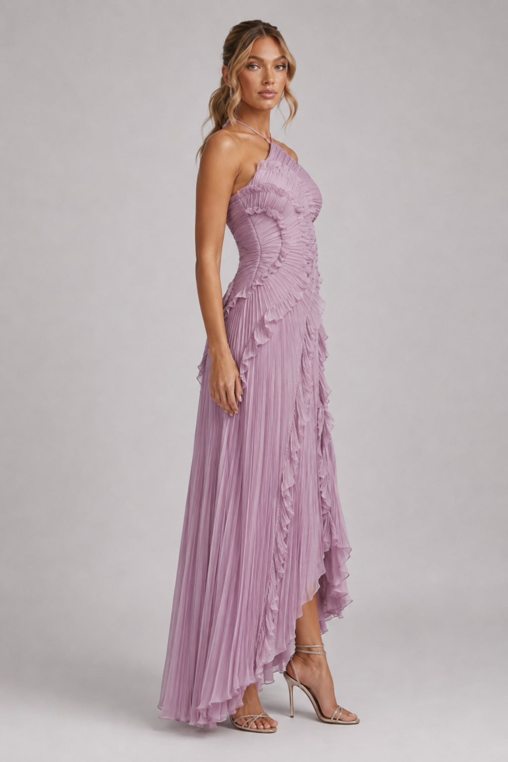 Women's Pleated Ruffle Halter Maxi Dress | Lena_3