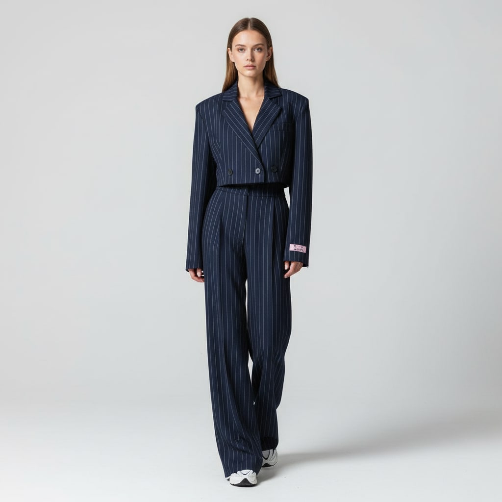 Women's Pinstripe Wide Leg Trouser Suit | Andrea_3
