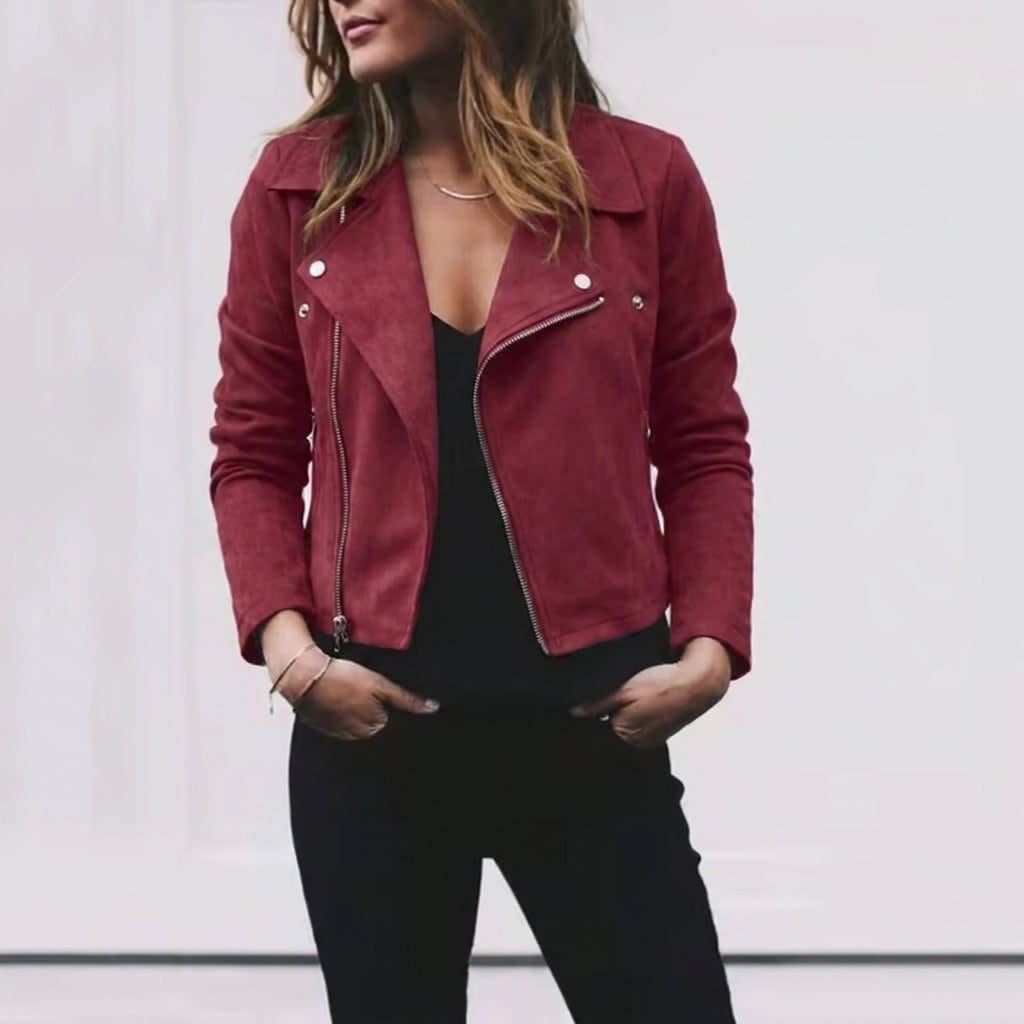Women's Suede Cropped Biker Jacket | Shona_5