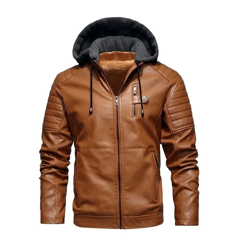 Men's Faux Leather Hooded Moto Jacket | Merrick_1