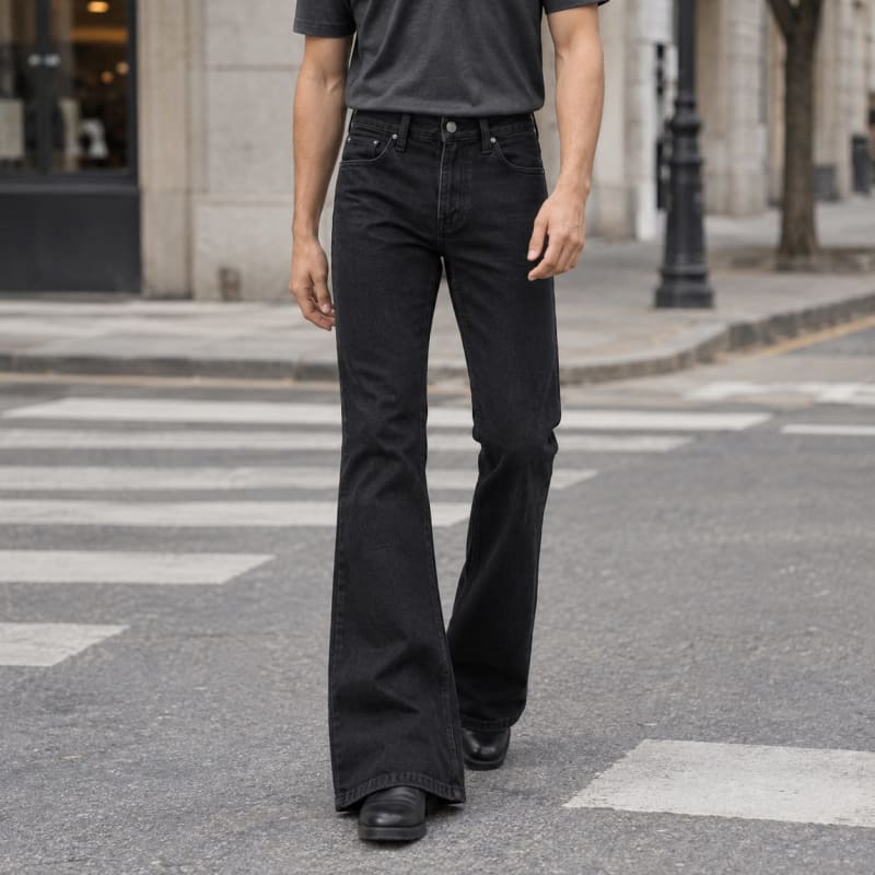 Men's Black Cotton Flared Jeans | Fergus_1