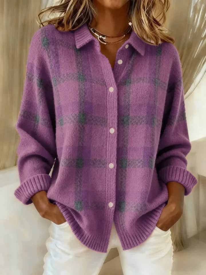 Women's Checked Knit Shirt Jacket | Vera_5