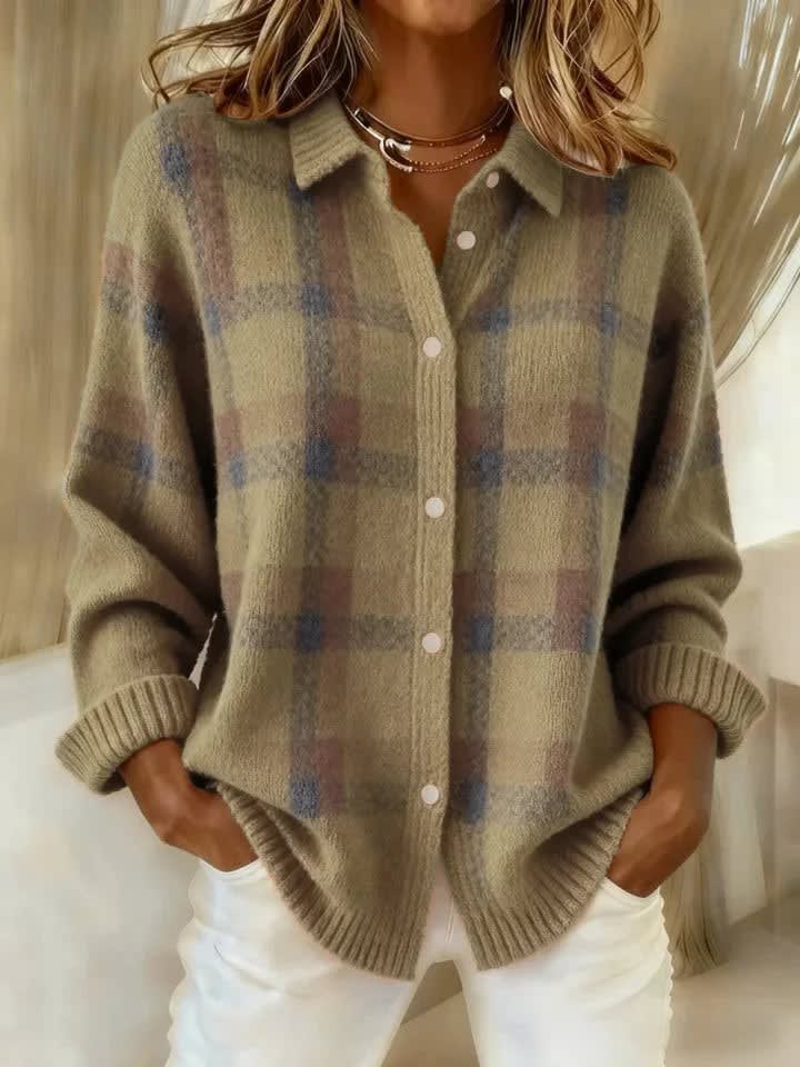 Women's Checked Knit Shirt Jacket | Vera_6