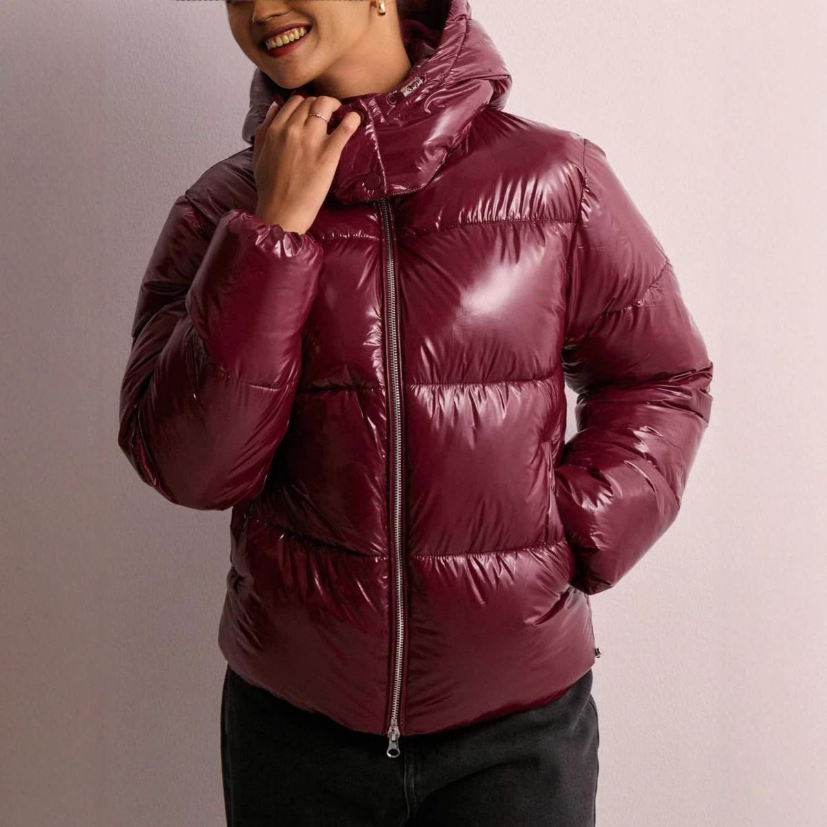 Women's Glossy Hooded Puffer Jacket | Faye_2