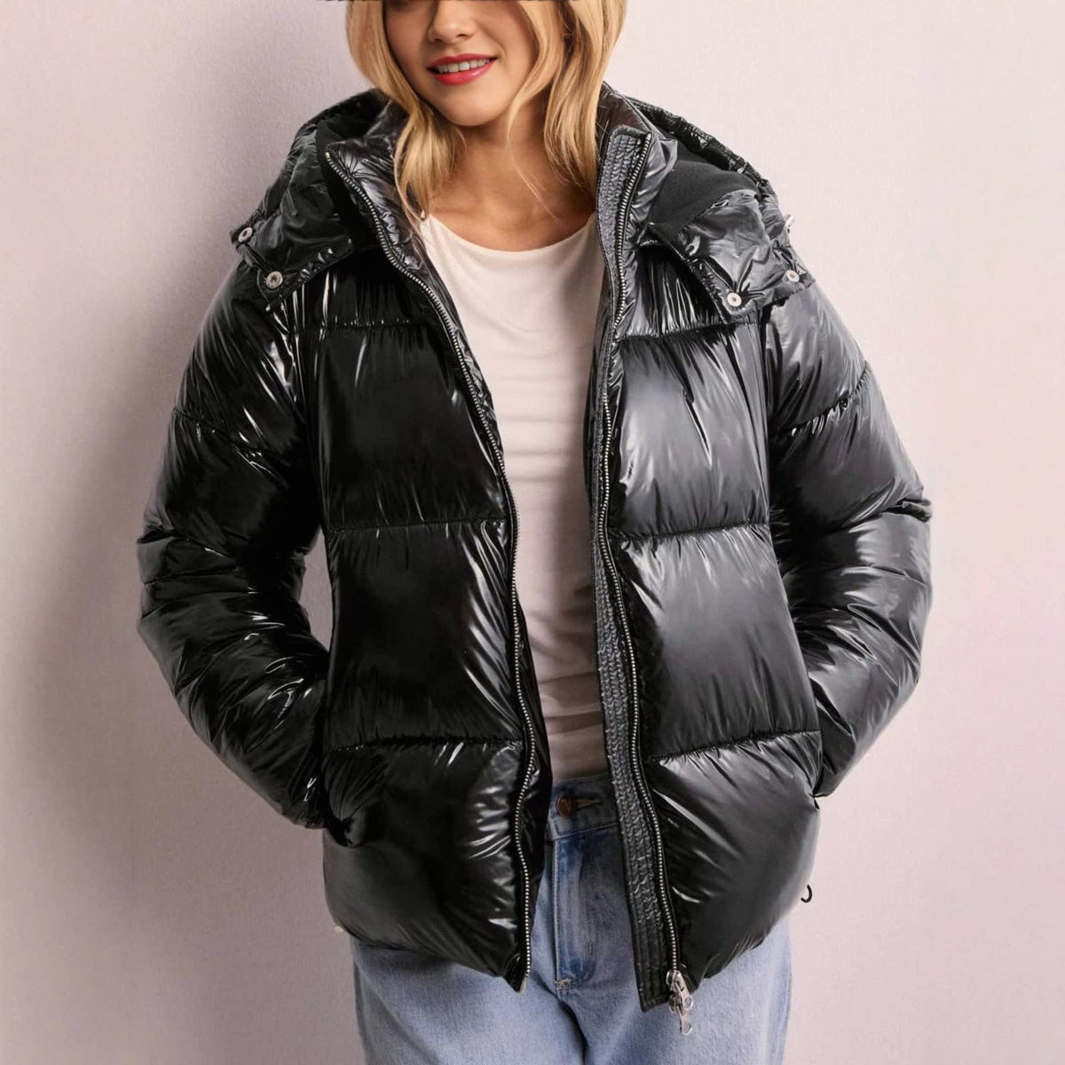 Women's Glossy Hooded Puffer Jacket | Faye_4