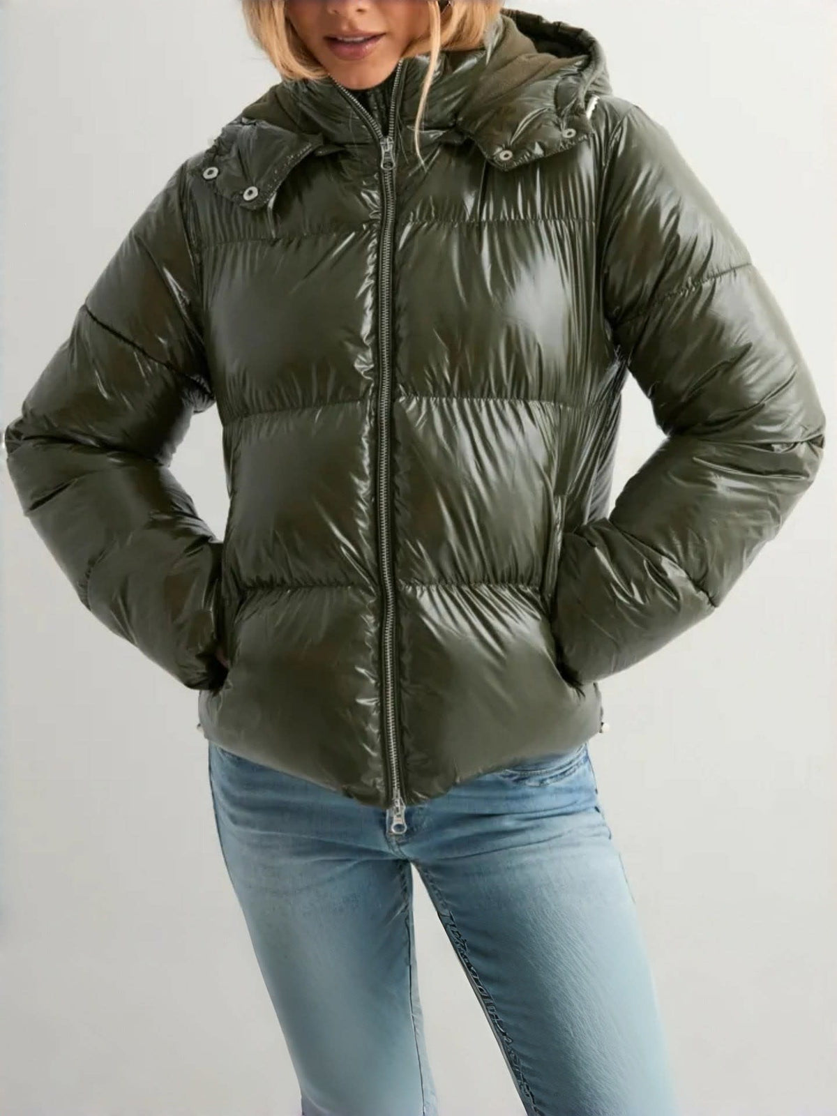 Women's Glossy Hooded Puffer Jacket | Faye_7