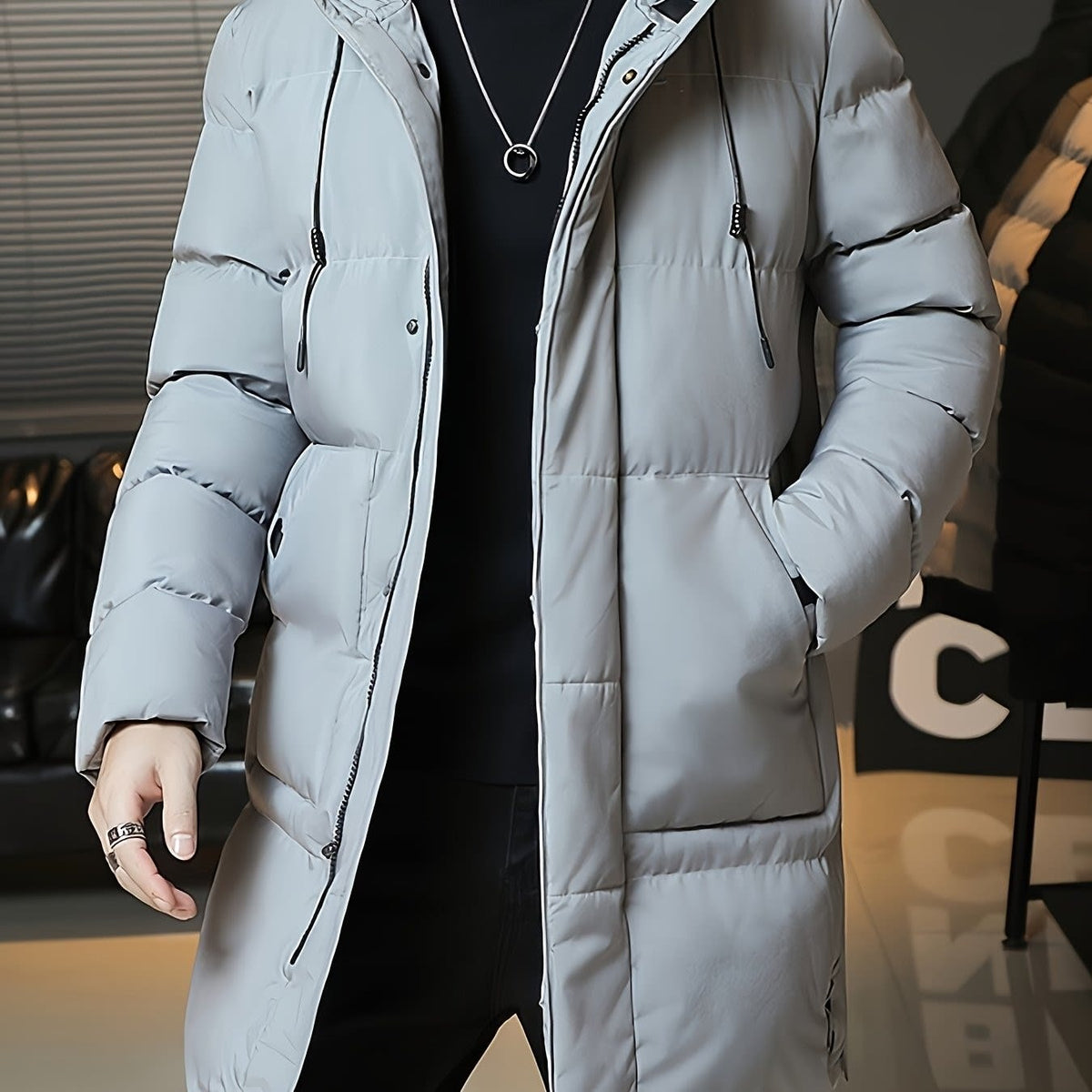 Men's Hooded Longline Puffer Coat | Brandon_16