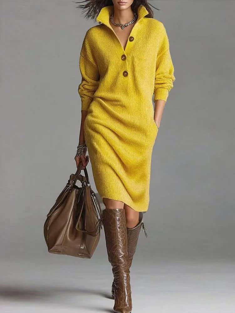 Women's Button Front Knit Midi Dress | Alessandra_4