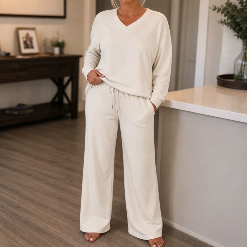 Women's V-Neck Knit Drawstring Lounge Set | Suzanne_1