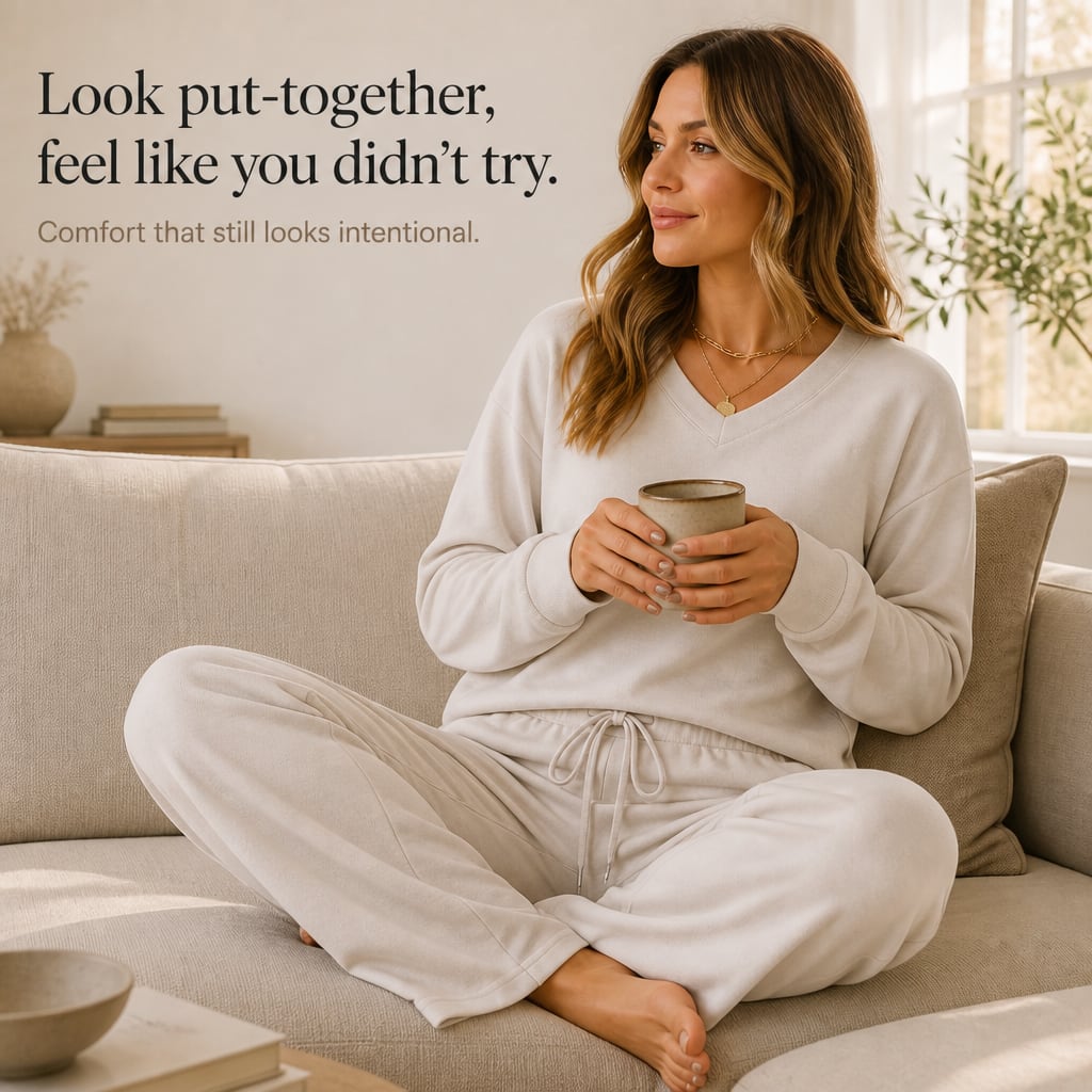 Women's V-Neck Knit Drawstring Lounge Set | Suzanne_7