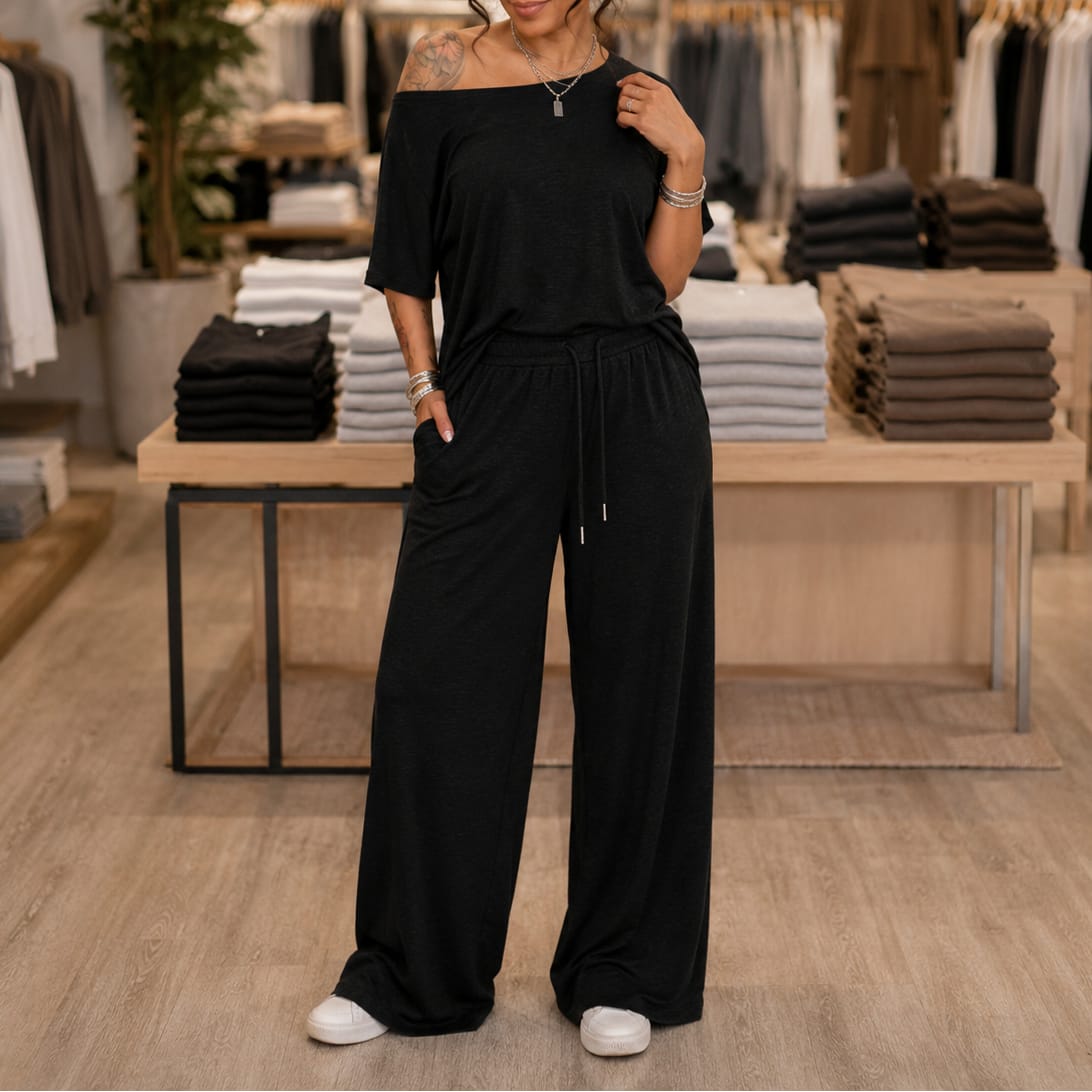 Women's Off-Shoulder Asymmetric Trouser Set | Mona_15