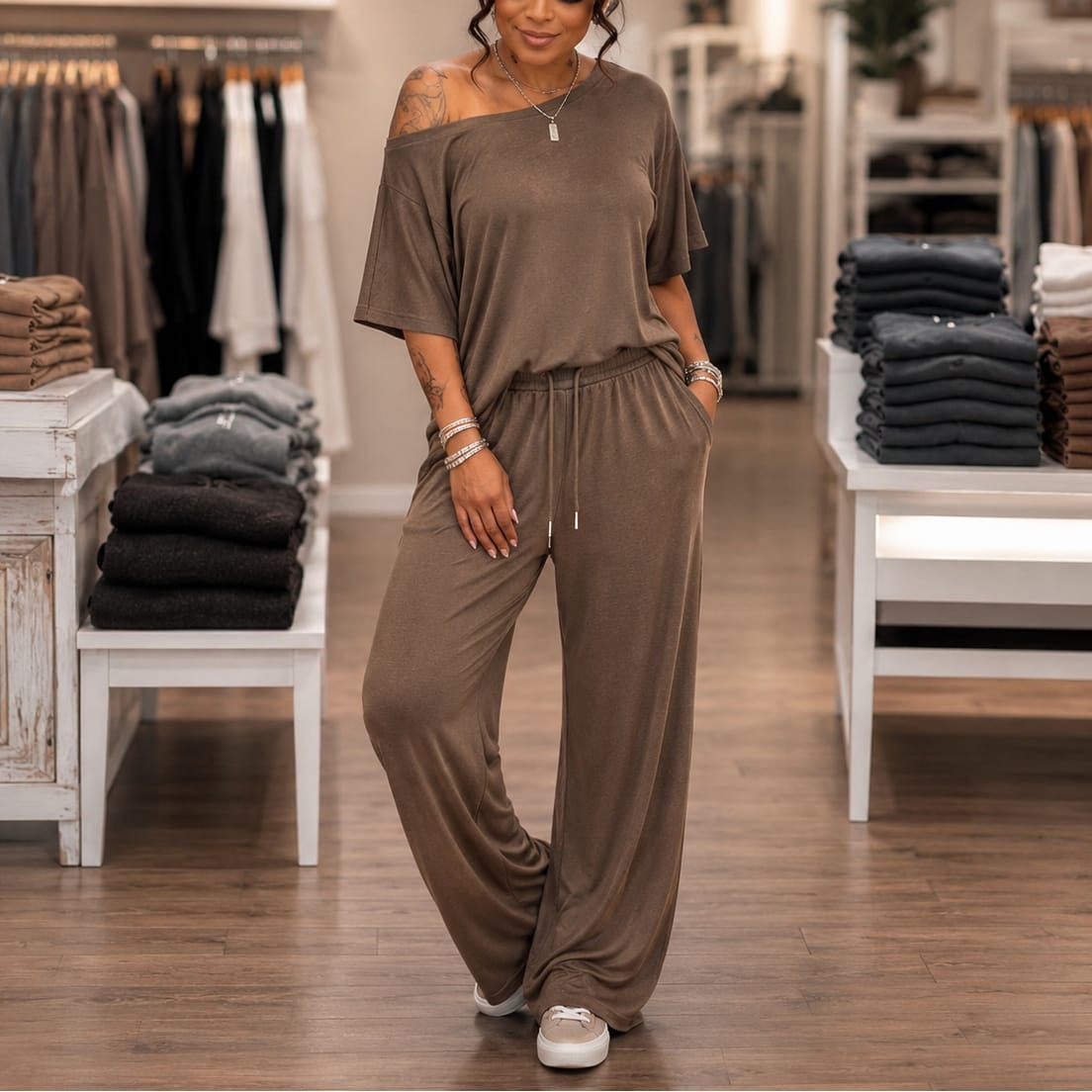 Women's Off-Shoulder Asymmetric Trouser Set | Mona_7
