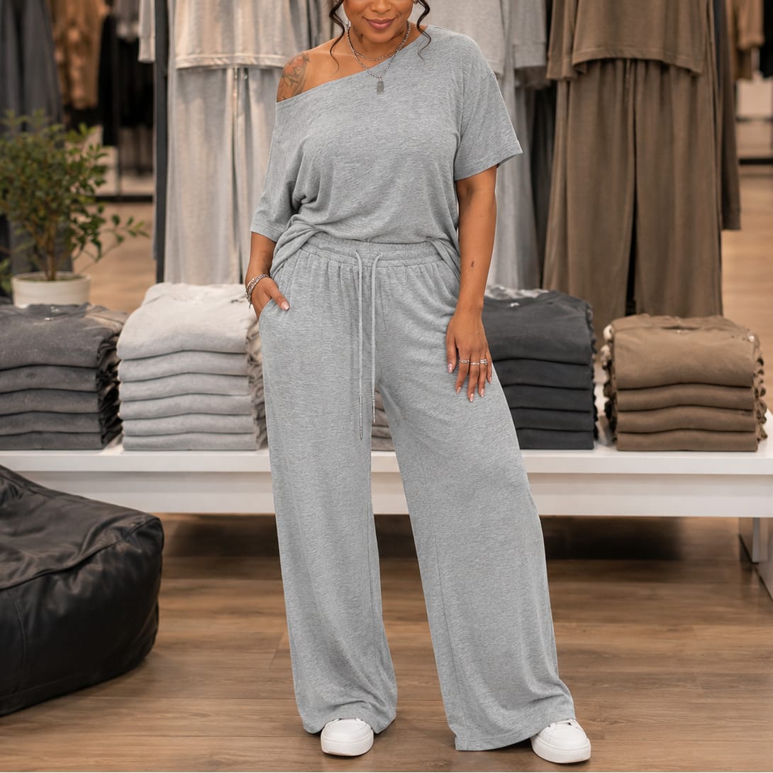 Women's Off-Shoulder Asymmetric Trouser Set | Mona_8