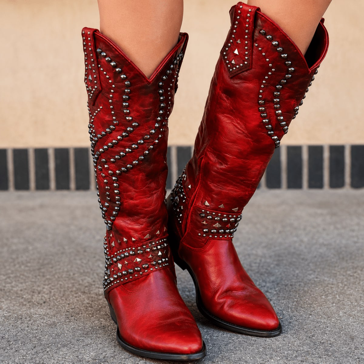 Women's Studded Block Heel Cowboy Boots | Eiry_6