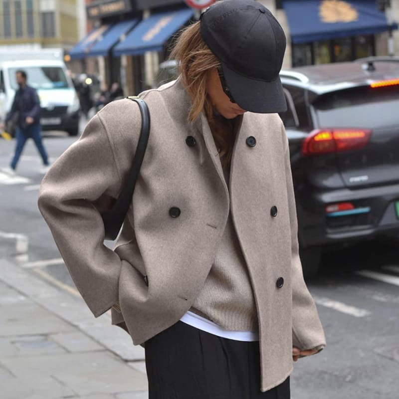 Women's Collarless Cropped Pea Coat | Helen_1