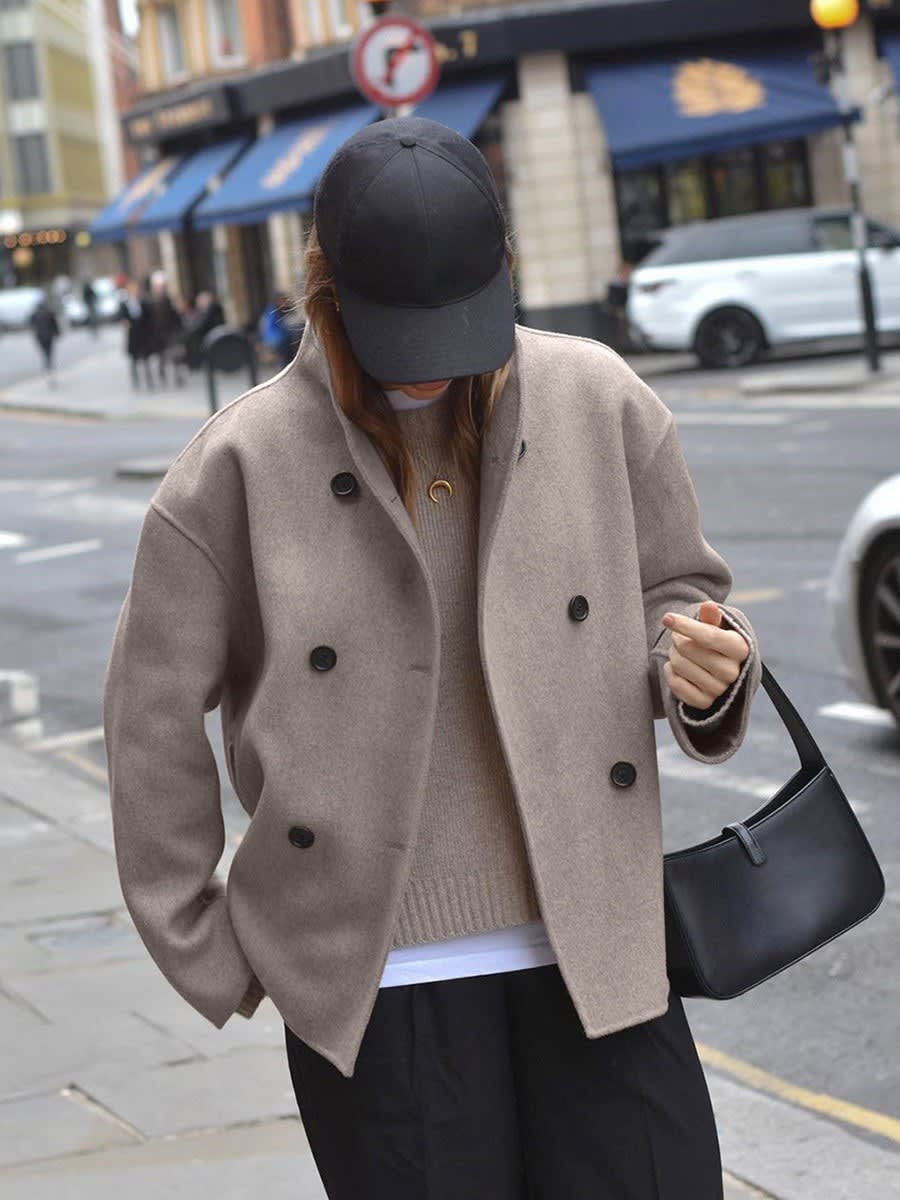 Women's Collarless Cropped Pea Coat | Helen_2