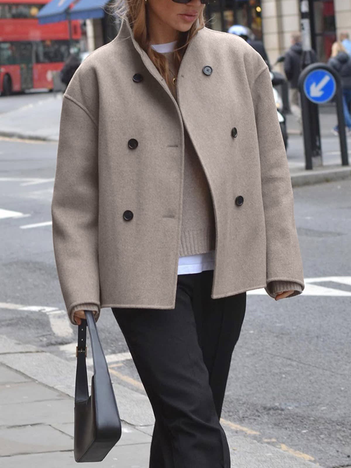 Women's Collarless Cropped Pea Coat | Helen_3