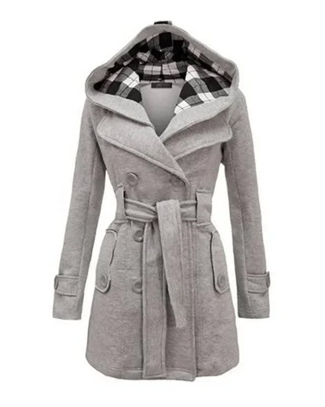 Women's Hooded Belted Pea Coat | Isla_10