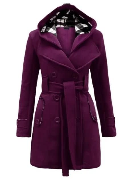 Women's Hooded Belted Pea Coat | Isla_4