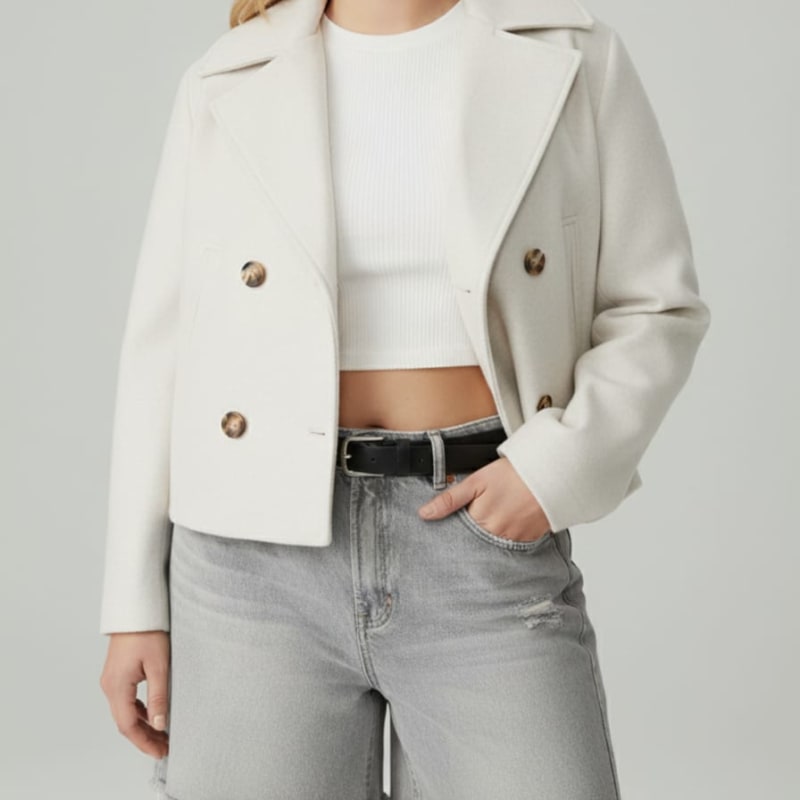 Women's Cropped Double-Breasted Pea Coat | Catherine_1