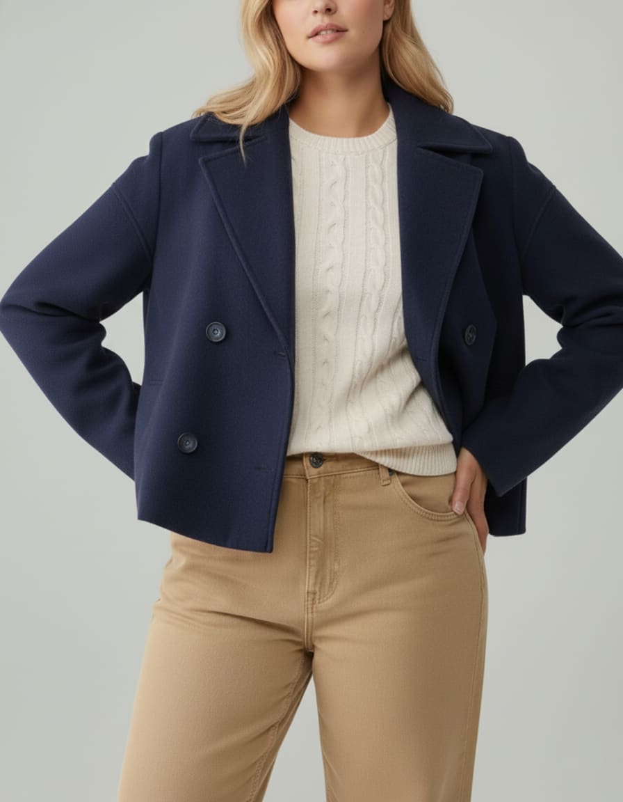 Women's Cropped Double-Breasted Pea Coat | Catherine_3