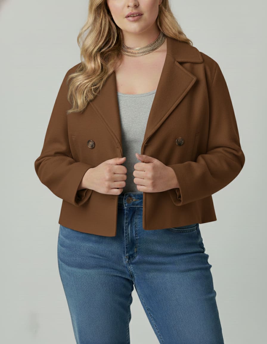 Women's Cropped Double-Breasted Pea Coat | Catherine_5