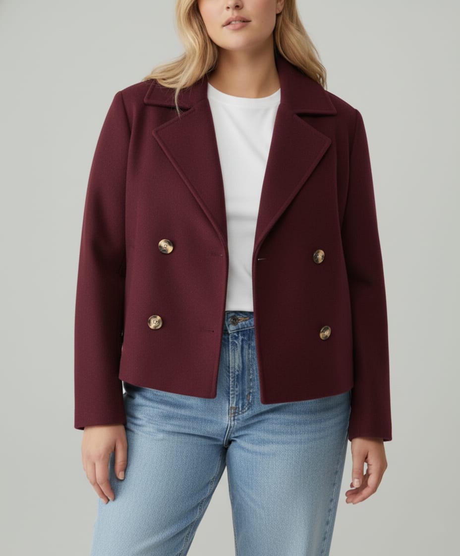 Women's Cropped Double-Breasted Pea Coat | Catherine_6
