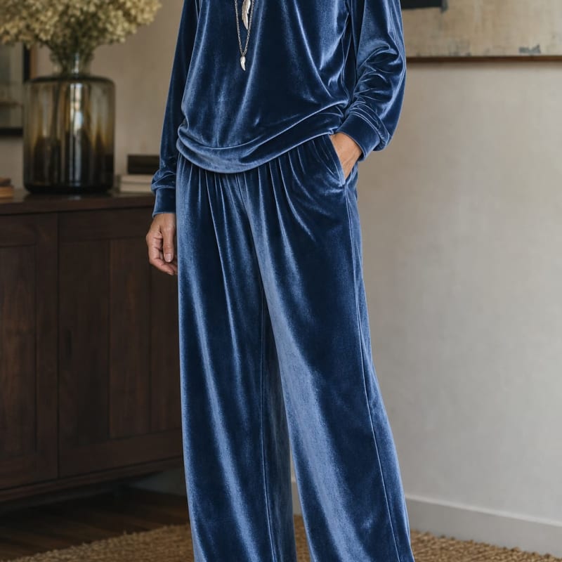 Women's Velvet Wide Leg Lounge Set | Elsa_1