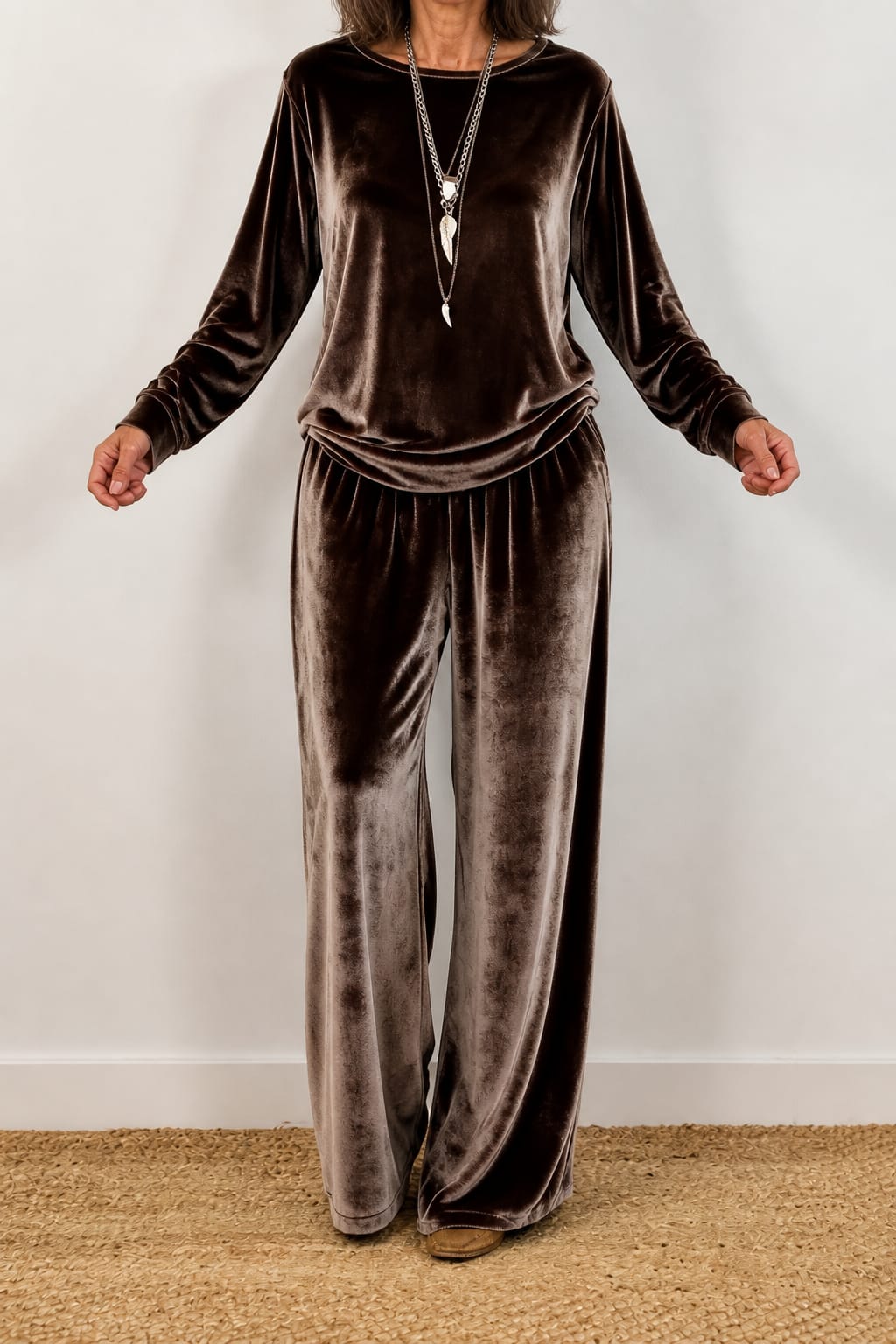 Women's Velvet Wide Leg Lounge Set | Elsa_15
