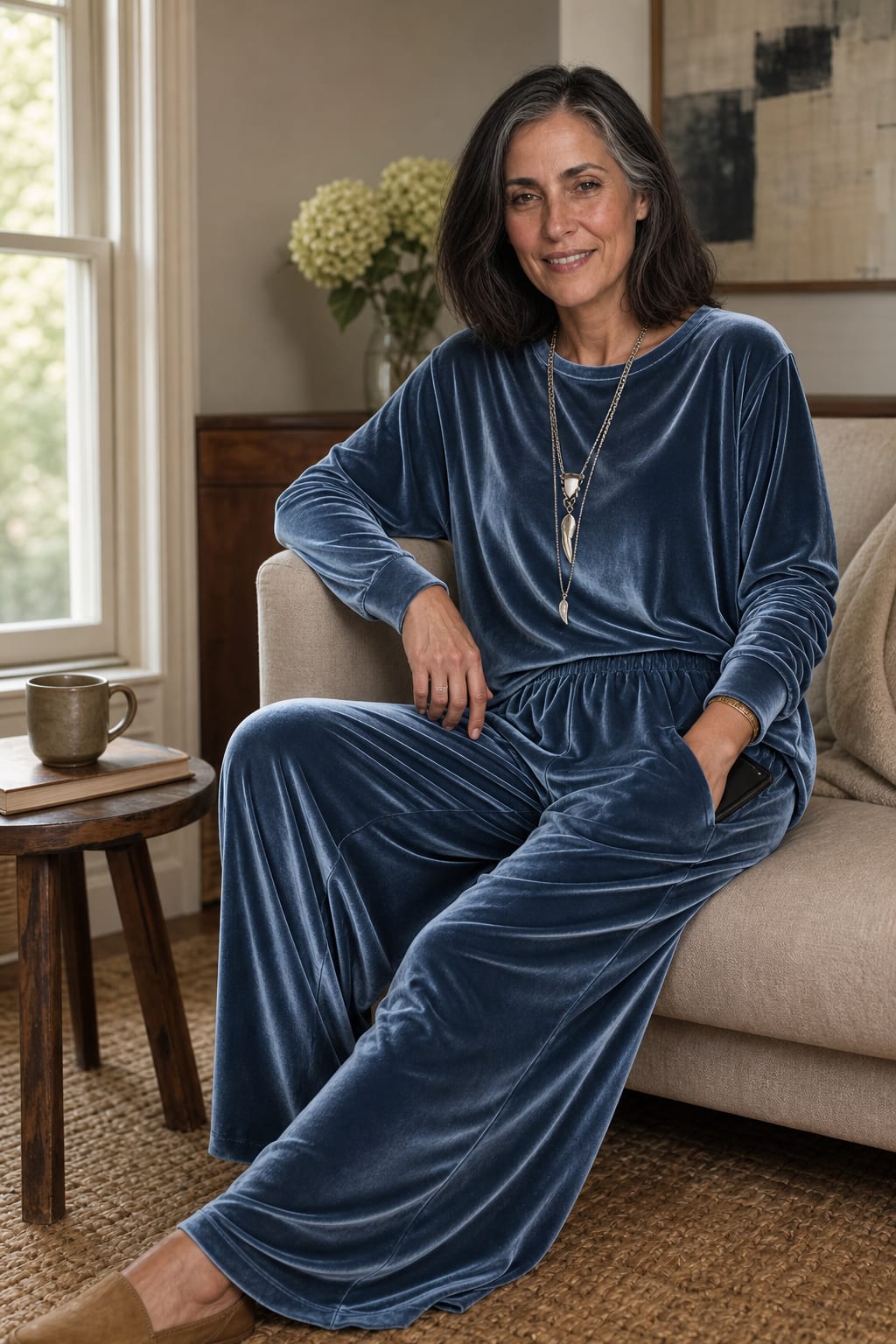 Women's Velvet Wide Leg Lounge Set | Elsa_2