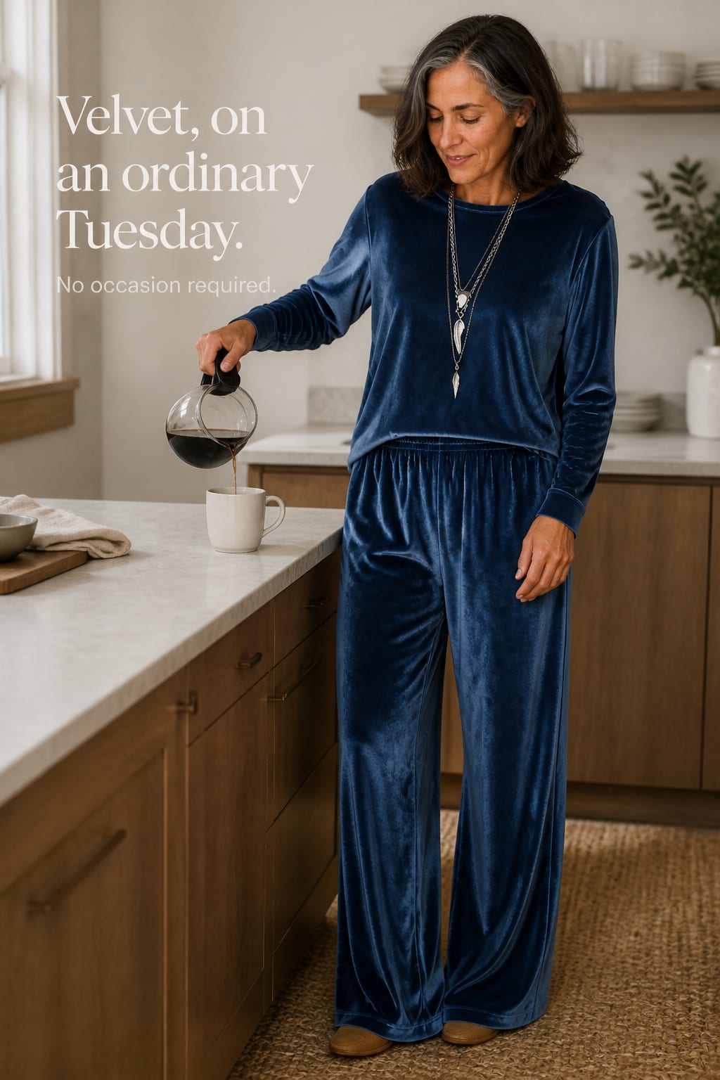 Women's Velvet Wide Leg Lounge Set | Elsa_9