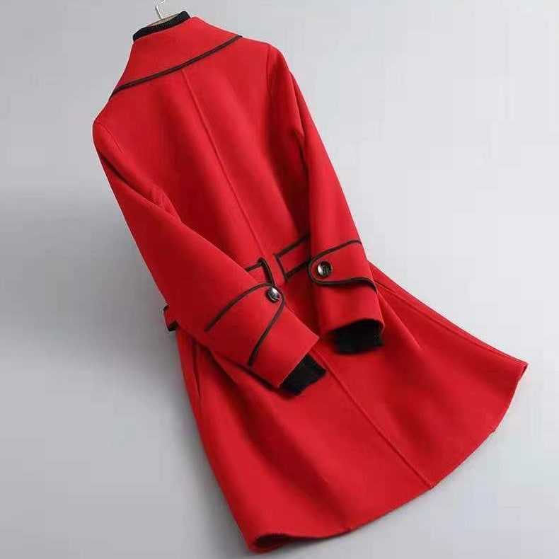 Women's Belted Wrap Coat with Contrast Trim | Matilda_12