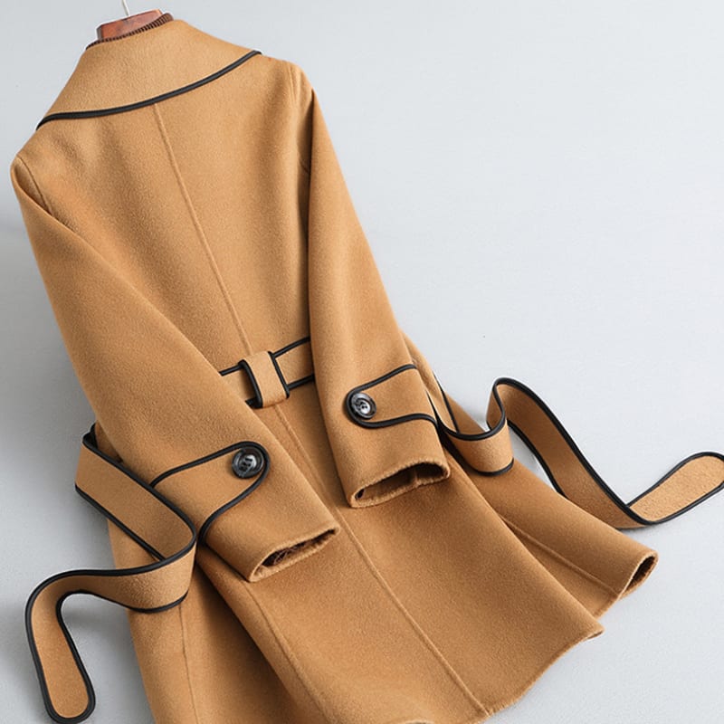 Women's Belted Wrap Coat with Contrast Trim | Matilda_2