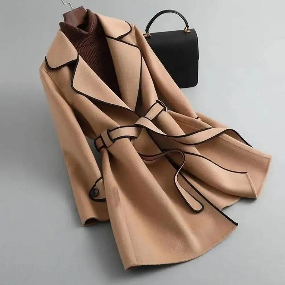 Women's Belted Wrap Coat with Contrast Trim | Matilda_3