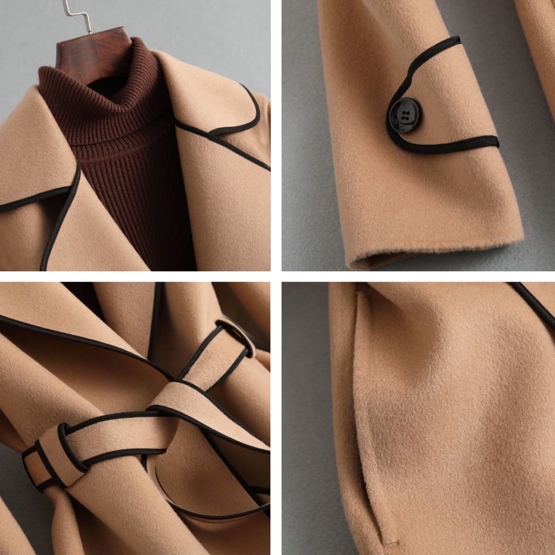 Women's Belted Wrap Coat with Contrast Trim | Matilda_5